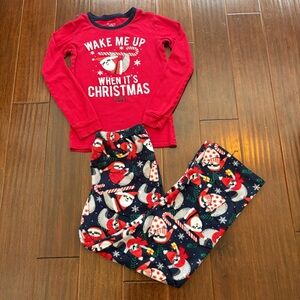 Kids / Boys Girls Unisex Christmas Sloth Long Sleeve Pajama Fleece Pant Set